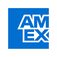 Blue square AmEx logo with link to their website