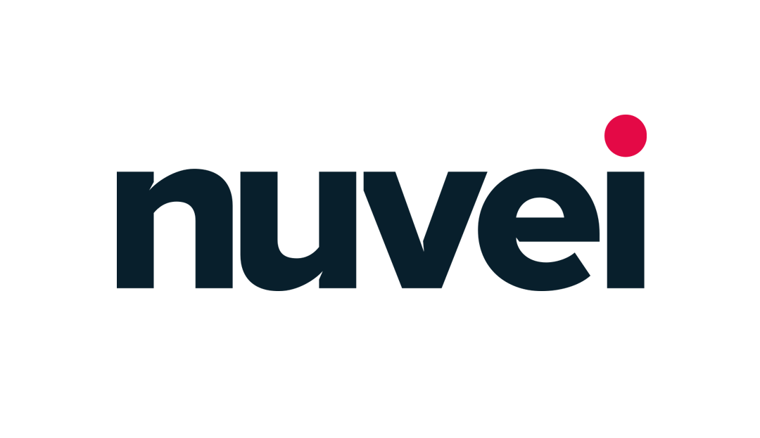Black Nuvei text logo with red dot on the i with link to their website