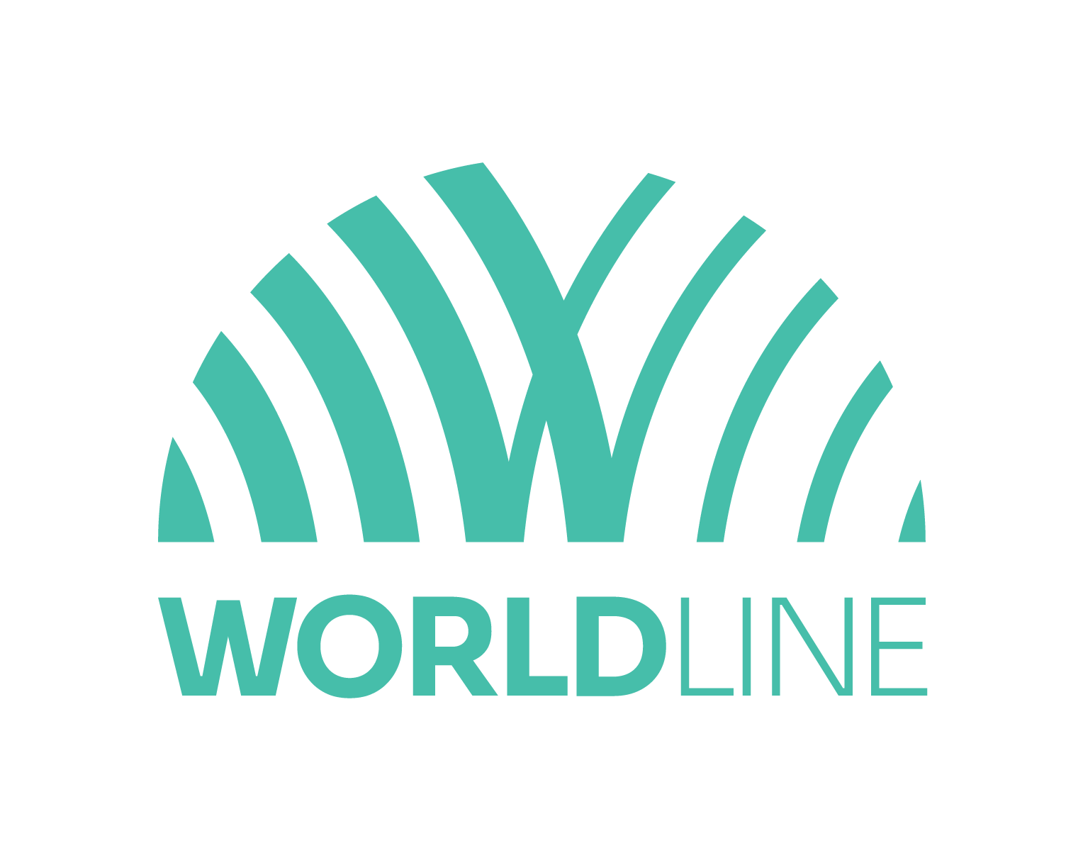 Turquoise Worldline fan with name underneath logo with link to their website